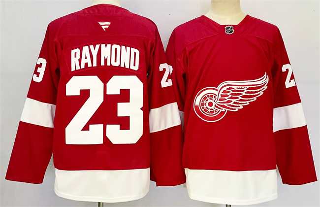 Mens Detroit Red Wings #23 Lucas Raymond Red 2024-25 Home Stitched Jersey